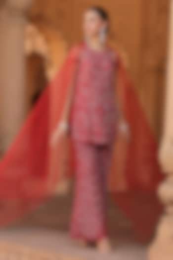 Red Organza Sequins Hand Embroidered Kurta Set by NIAMH by Kriti at Pernia's Pop Up Shop