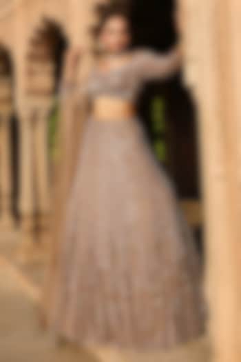 Copper Gold Organza Crystal Hand Embroidered Bridal lehenga for 22 Lehenga Set by NIAMH by Kriti at Pernia's Pop Up Shop