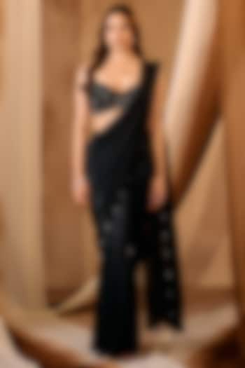 Black Shimmer Chiffon Pre-Draped Wedding Saree Set by NIAMH by Kriti at Pernia's Pop Up Shop