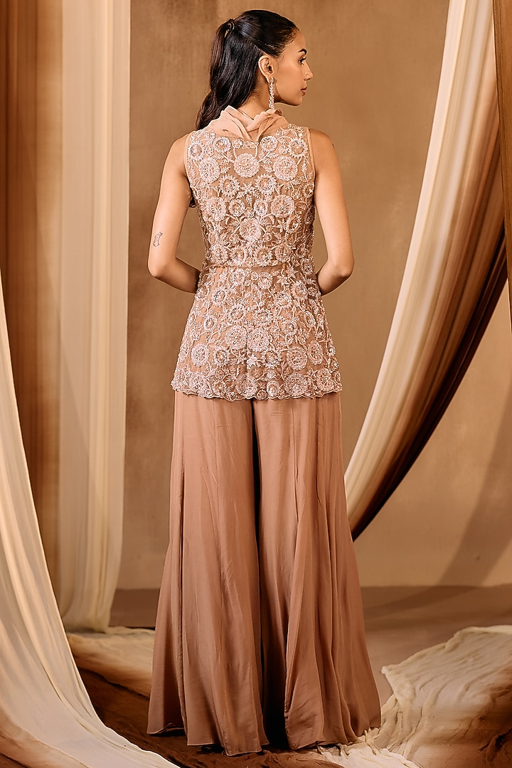Beige Silk Crepe Wedding Sharara Set by NIAMH by Kriti at Pernia's Pop Up Shop