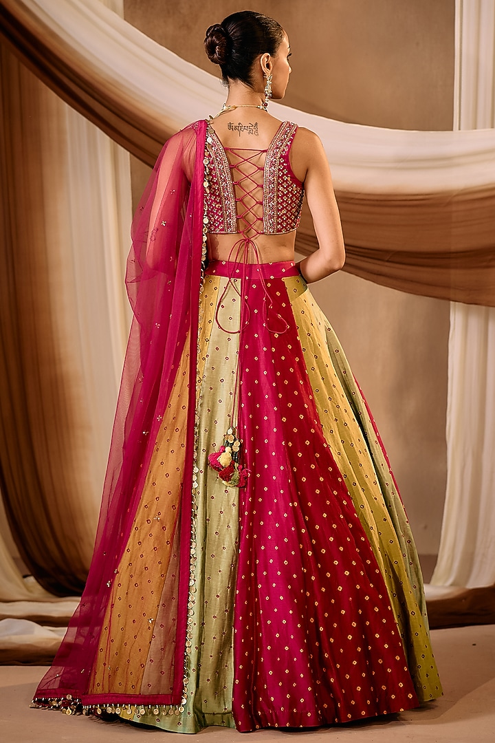Multi-Colored Silk Chanderi Bandhani Wedding Lehenga Set by NIAMH by Kriti at Pernia's Pop Up Shop