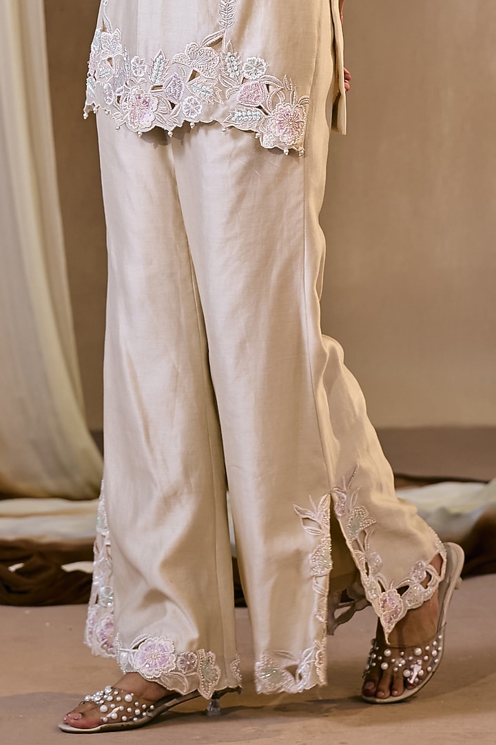 Beige Silk Chanderi Hand Embroidered Kurta Set by NIAMH by Kriti at Pernia's Pop Up Shop