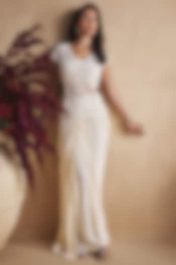 Ivory Organza Draped Skirt Set by NIAMH by Kriti at Pernia's Pop Up Shop