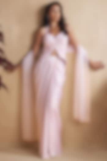 Powder Pink Silk Crepe Draped Skirt Set by NIAMH by Kriti at Pernia's Pop Up Shop