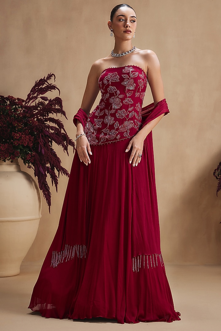 Maroon Georgette Skirt Set by NIAMH by Kriti at Pernia's Pop Up Shop