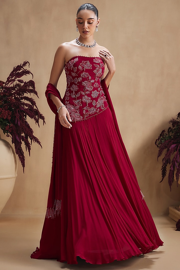 Maroon Georgette Skirt Set by NIAMH by Kriti at Pernia's Pop Up Shop
