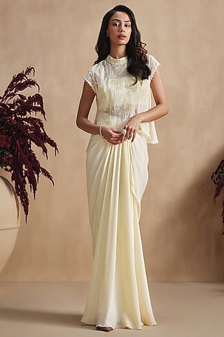 Buttercup Yellow Organza Draped Skirt Set by NIAMH by Kriti