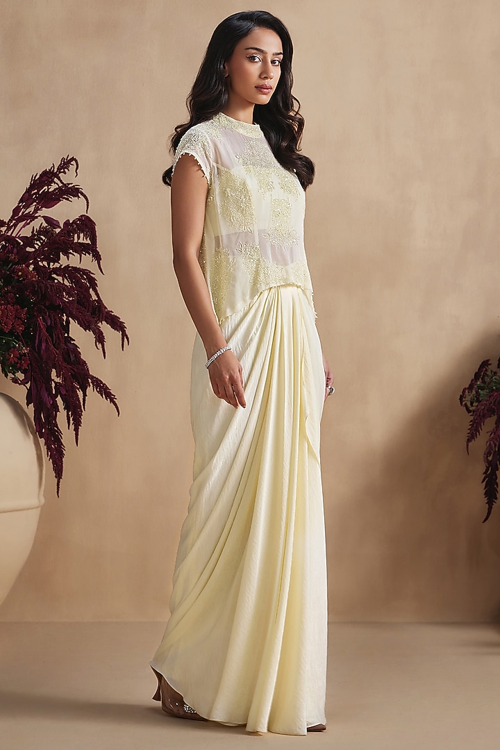 Buttercup Yellow Organza Draped Skirt Set by NIAMH by Kriti at Pernia's Pop Up Shop