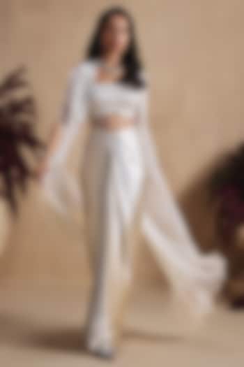 Ivory Satin Silk Draped Skirt Set by NIAMH by Kriti at Pernia's Pop Up Shop