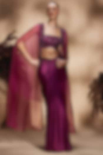 Mulberry Satin Silk Draped Skirt Set by NIAMH by Kriti at Pernia's Pop Up Shop