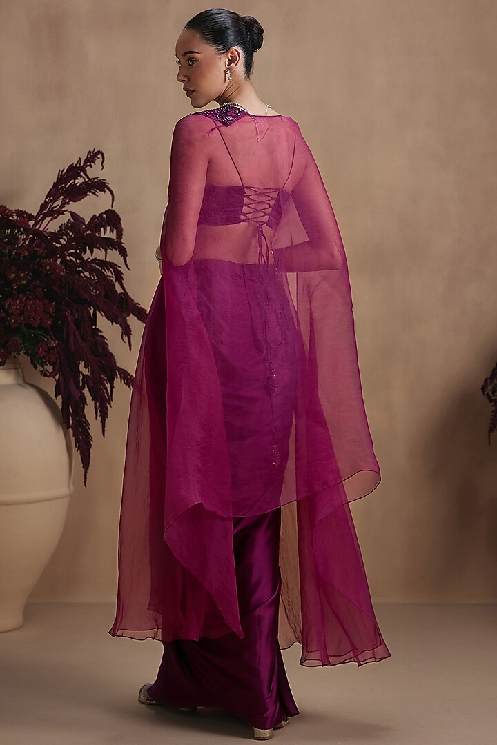 Mulberry Satin Silk Draped Skirt Set by NIAMH by Kriti at Pernia's Pop Up Shop