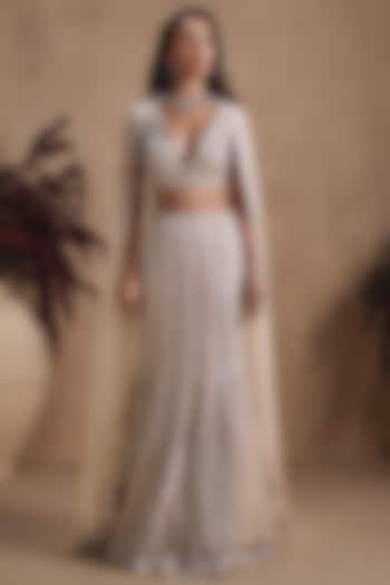 Nude Organza Sequin Embroidered Fish-Cut Bridal Lehenga Set by NIAMH by Kriti at Pernia's Pop Up Shop