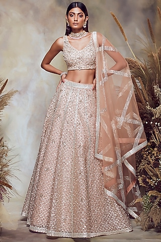 Peach Embroidered Lehenga Set by NIAMH by Kriti