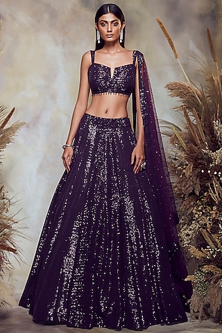 Deep Royal Purple Embroidered Lehenga Set by NIAMH by Kriti