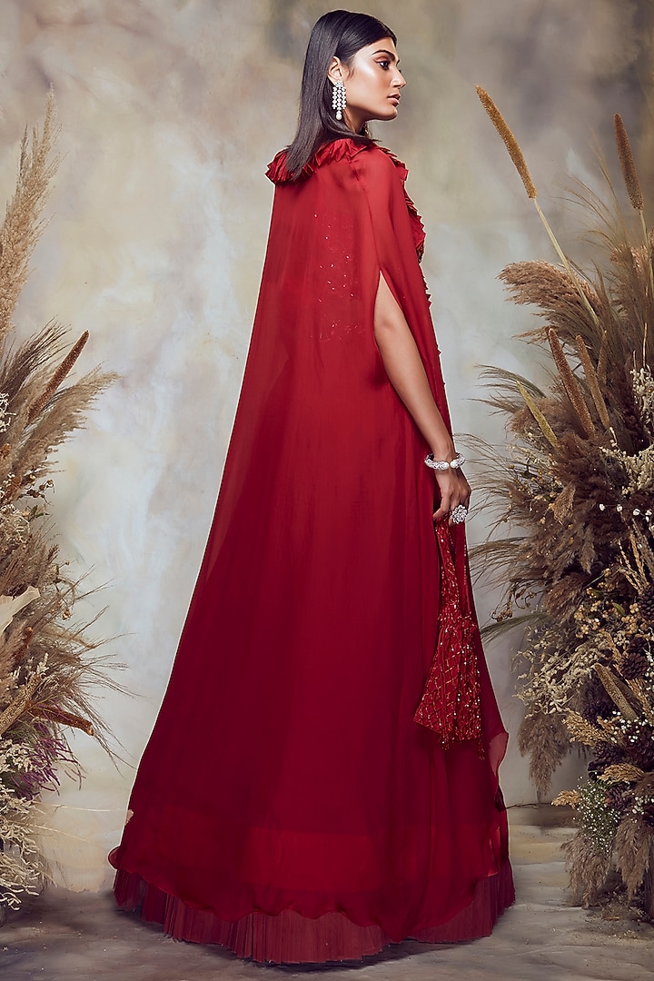 Scarlet Red Embroidered Skirt Set by NIAMH by Kriti at Pernia's Pop Up Shop
