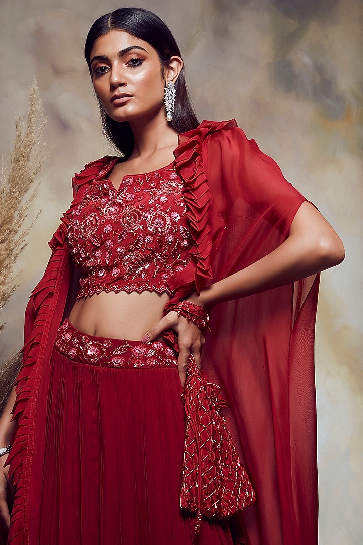 Scarlet Red Embroidered Skirt Set by NIAMH by Kriti at Pernia's Pop Up Shop