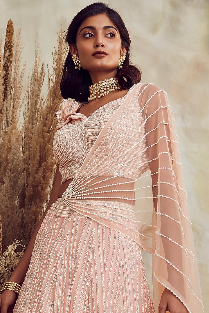 Peach Hand Embroidered Wedding Lehenga Set by NIAMH by Kriti at Pernia's Pop Up Shop