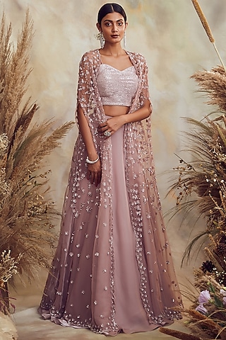 Lilac Hand Embroidered Skirt Set by NIAMH by Kriti