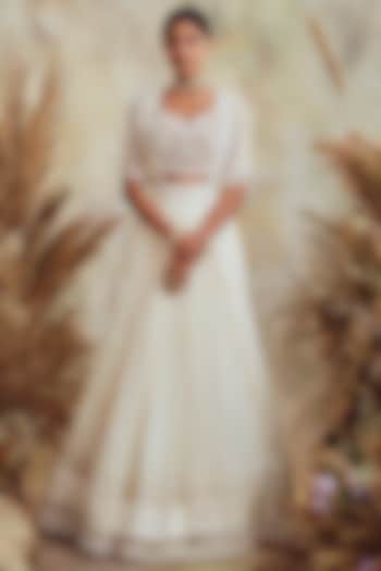 Ivory Hand Embroidered Pleated Skirt Set by NIAMH by Kriti at Pernia's Pop Up Shop
