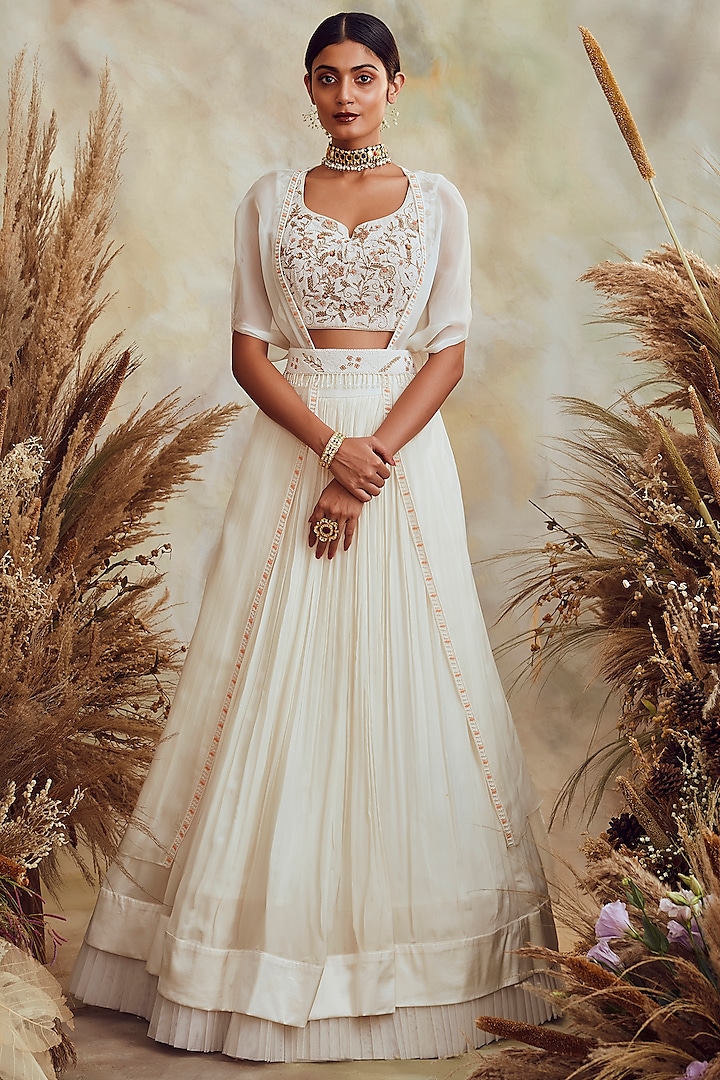 Ivory Hand Embroidered Pleated Skirt Set by NIAMH by Kriti at Pernia's Pop Up Shop