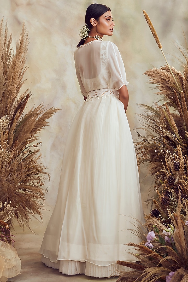 Ivory Hand Embroidered Pleated Skirt Set by NIAMH by Kriti at Pernia's Pop Up Shop