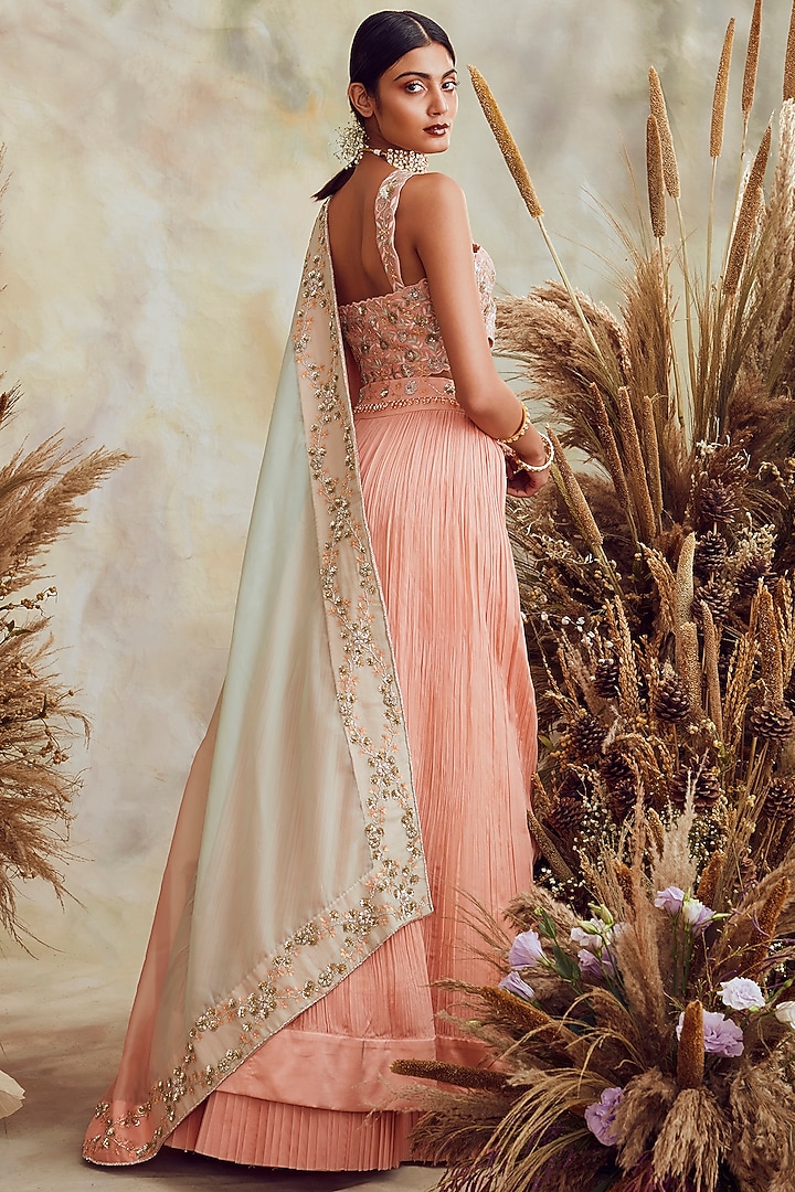 Peach Sequins Hand Embroidered Wedding Lehenga Set by NIAMH by Kriti at Pernia's Pop Up Shop