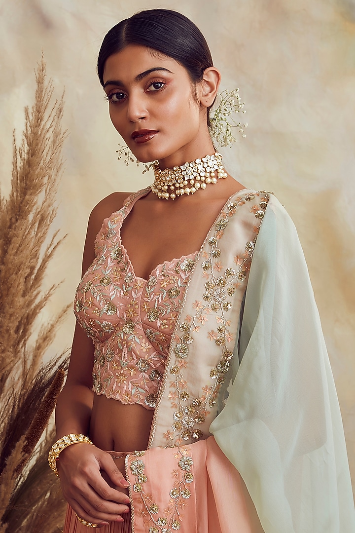 Peach Sequins Hand Embroidered Wedding Lehenga Set by NIAMH by Kriti at Pernia's Pop Up Shop