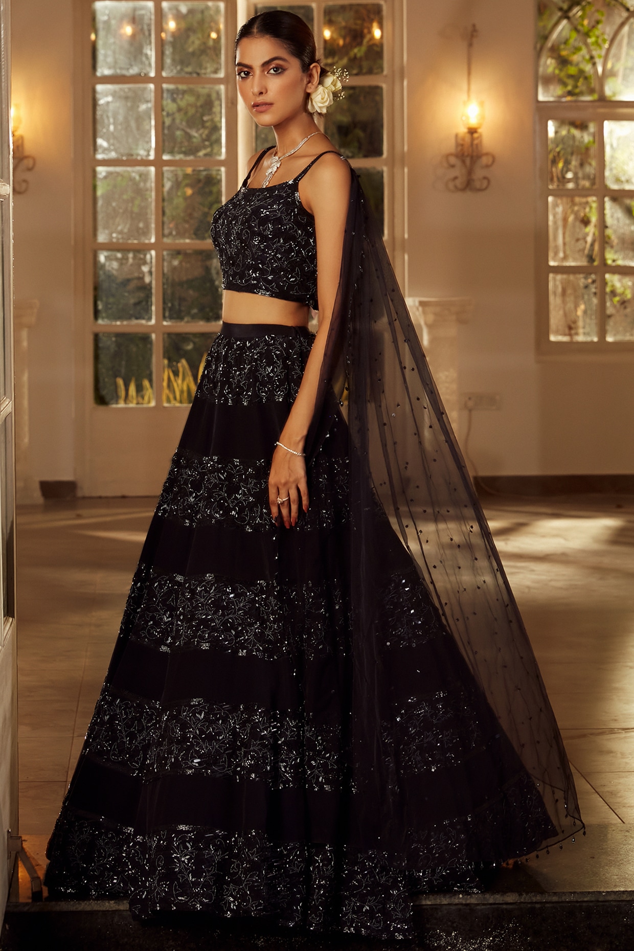 NIAMH by Kriti Midnight Blue Embroidered Lehenga Set