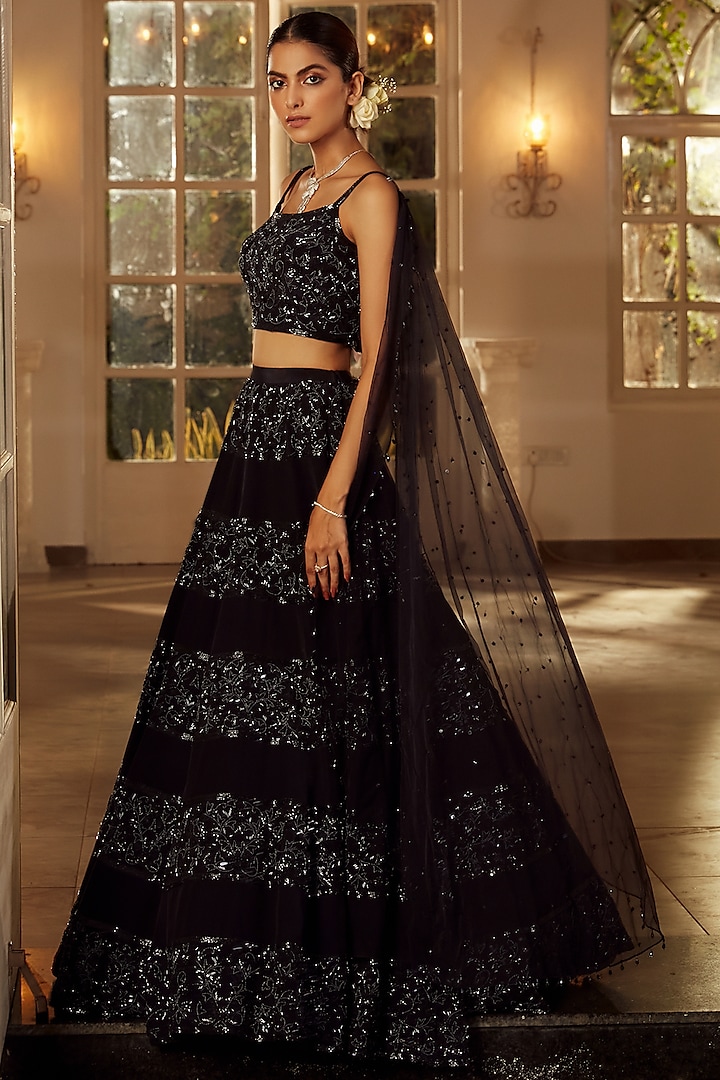 Midnight Blue Embroidered Lehenga Set by NIAMH by Kriti