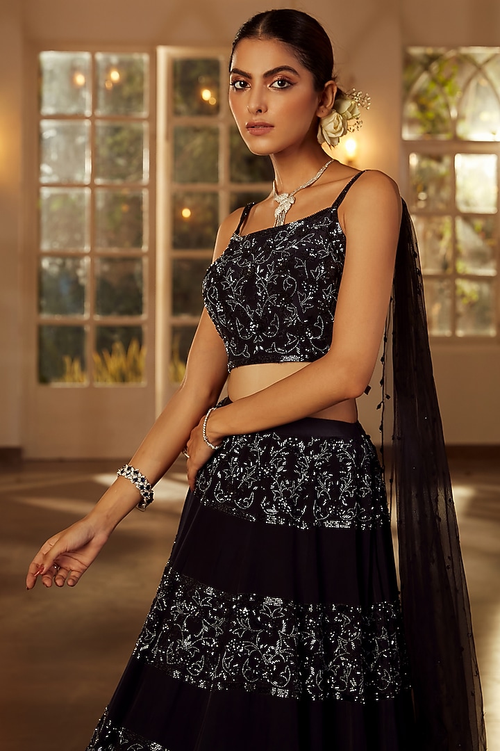 Midnight Blue Embroidered Wedding Lehenga Set by NIAMH by Kriti at Pernia's Pop Up Shop