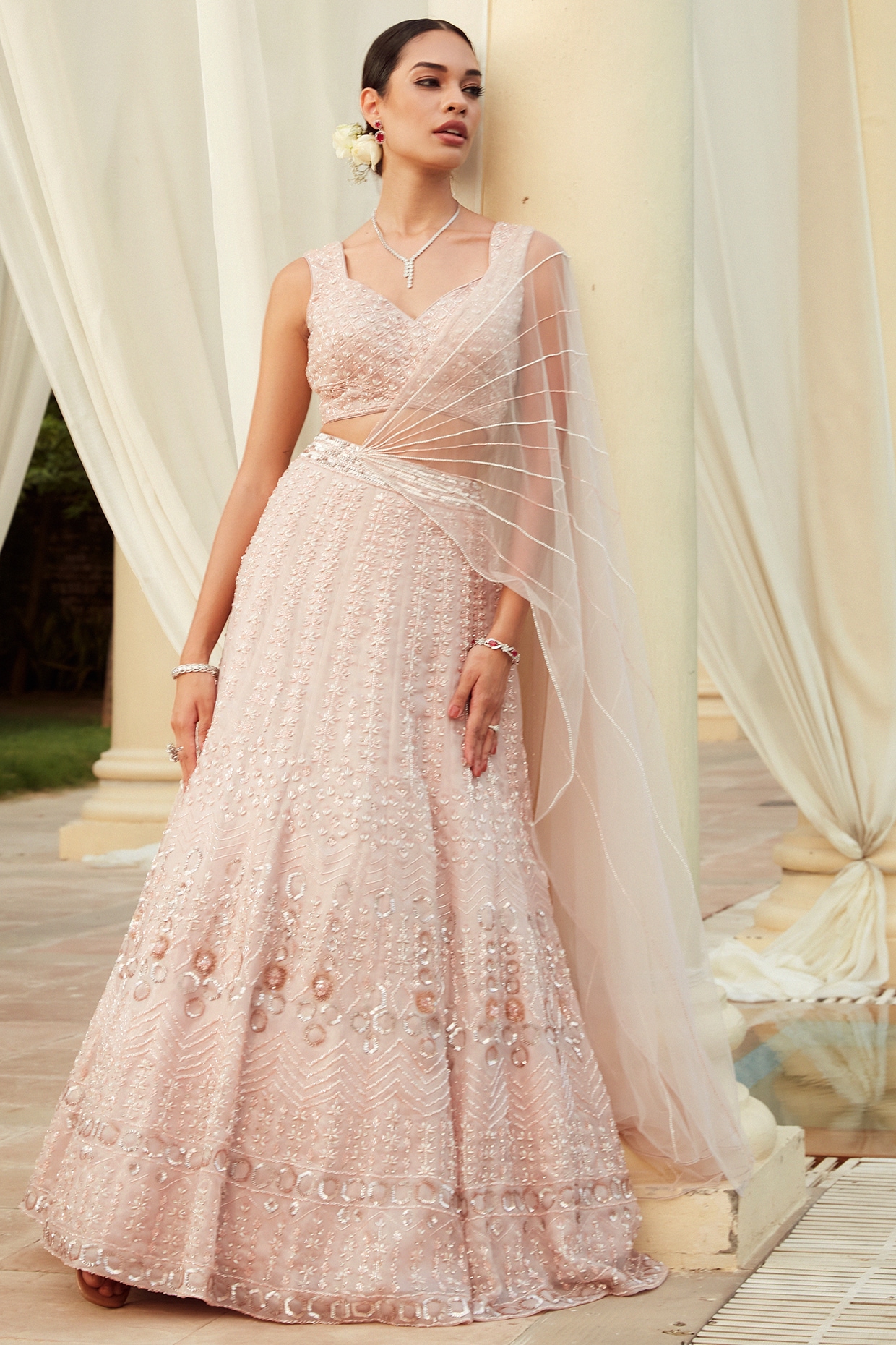 NIAMH by Kriti Silver Pink Embroidered Lehenga Set