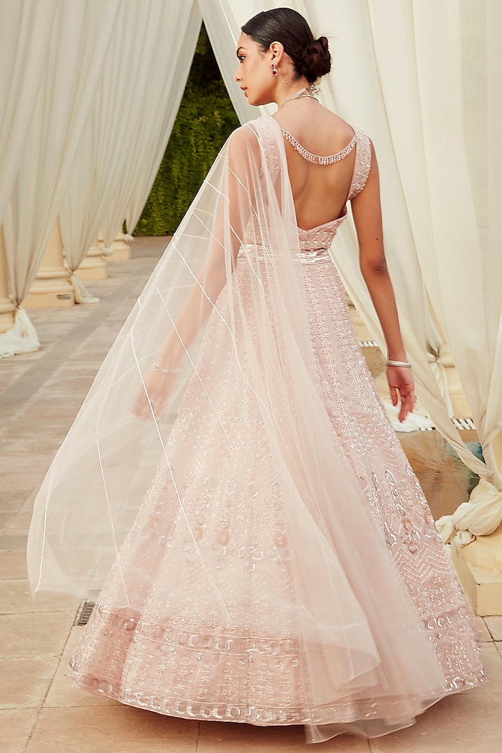 Silver Pink Embroidered Wedding Lehenga Set by NIAMH by Kriti at Pernia's Pop Up Shop
