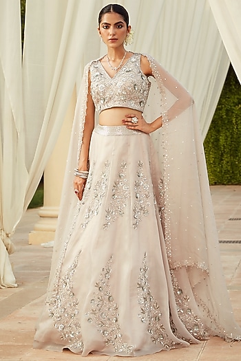 Silver Grey Embroidered Wedding Lehenga Set by NIAMH by Kriti at Pernia's Pop Up Shop