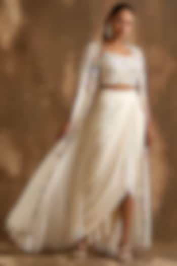 Ivory Silk Crepe & Organza Hand Embroidered Cape Set by NIAMH by Kriti at Pernia's Pop Up Shop