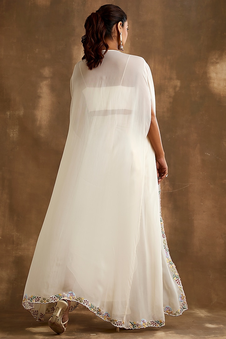 Ivory Silk Crepe & Organza Hand Embroidered Cape Set by NIAMH by Kriti at Pernia's Pop Up Shop
