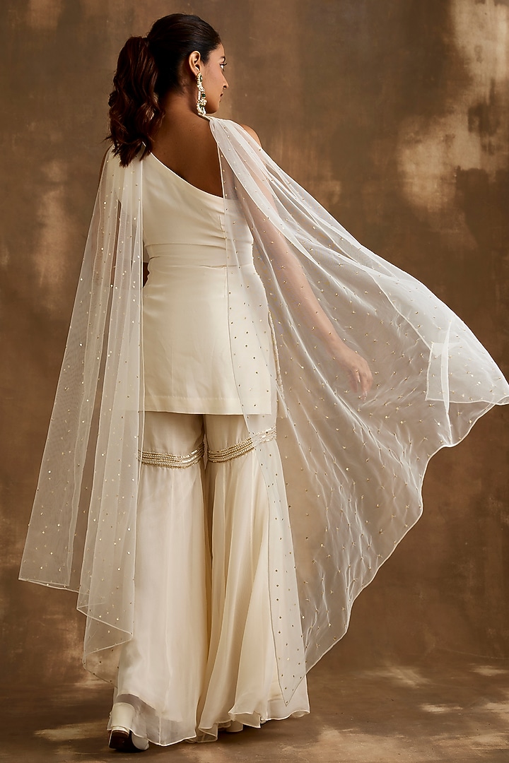 Ivory Silk Crepe & Organza Hand Embroidered Gharara Set by NIAMH by Kriti at Pernia's Pop Up Shop