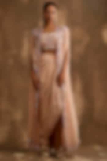 Pale Blush Silk Crepe & Organza Embroidered Cape Set by NIAMH by Kriti at Pernia's Pop Up Shop