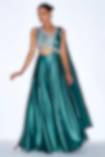 green emerald velvet dress Alira – Kanwal Malik Ombre Saree Look Outfit main image 1