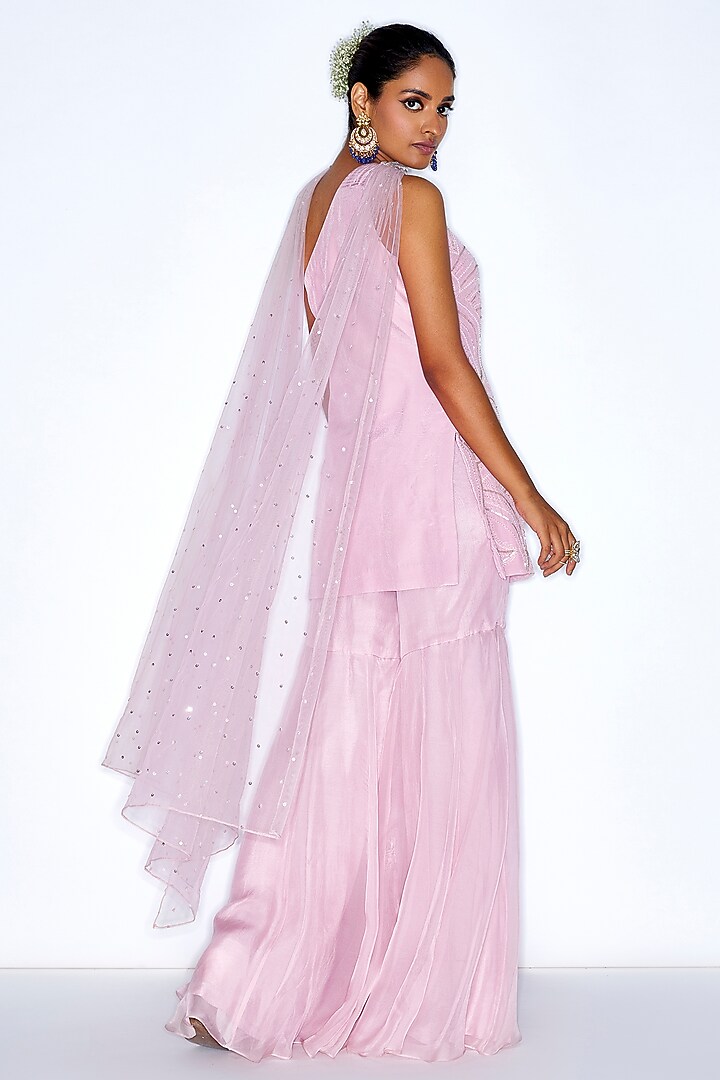 Rose Pink Silk Organza Gharara Set by NIAMH by Kriti at Pernia's Pop Up Shop