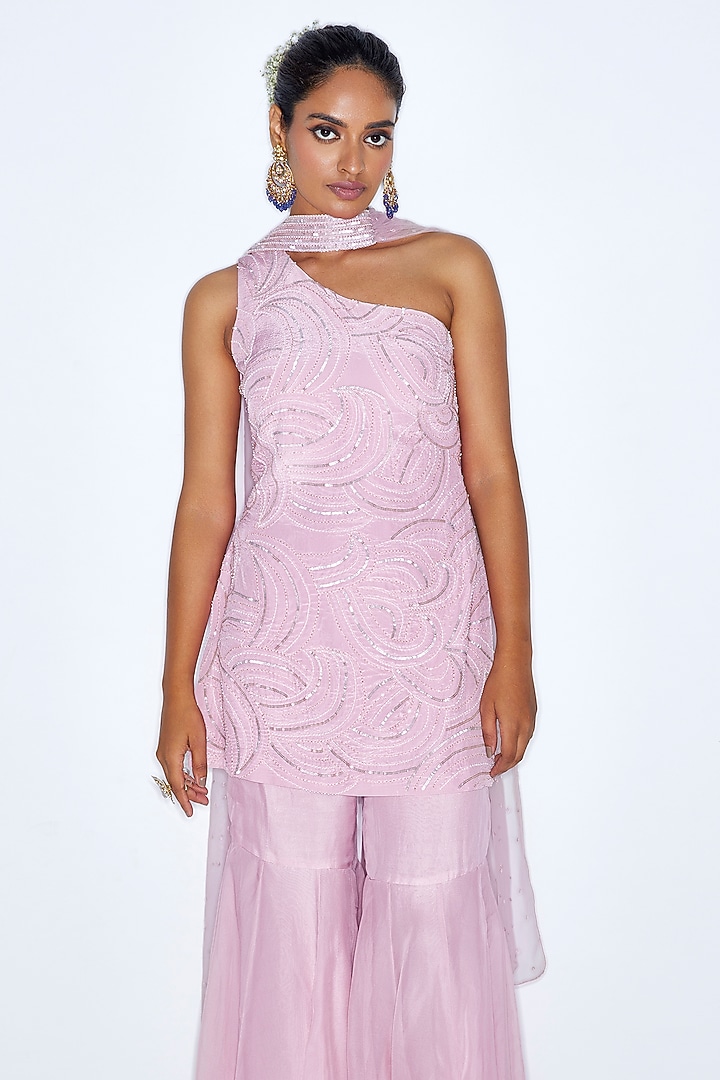 Rose Pink Silk Organza Gharara Set by NIAMH by Kriti at Pernia's Pop Up Shop