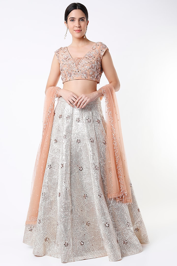 Silver Embroidered Lehenga Set by NIAMH by Kriti