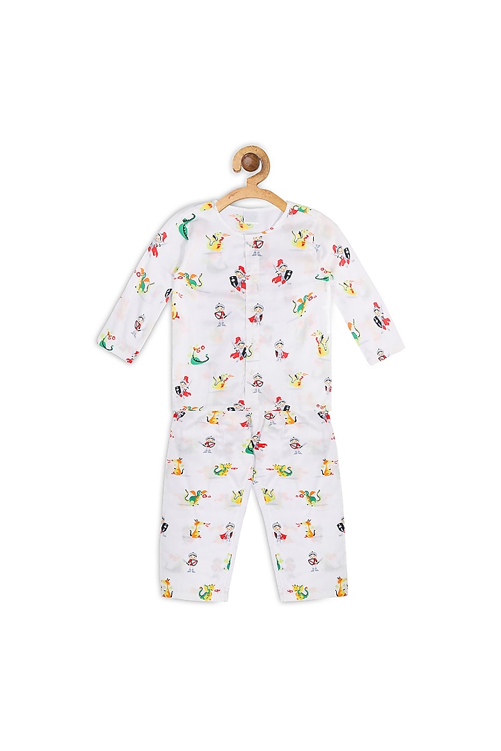 White Game Of Swords Printed Night Suit For Boys by Nigh Nigh label