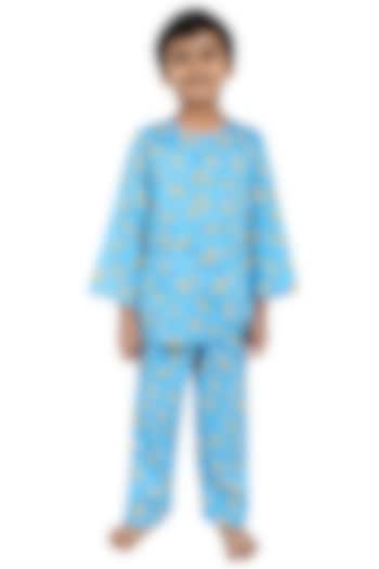 Caribbean Blue Banana Printed Night Suit by Nigh Nigh label at Pernia's Pop Up Shop