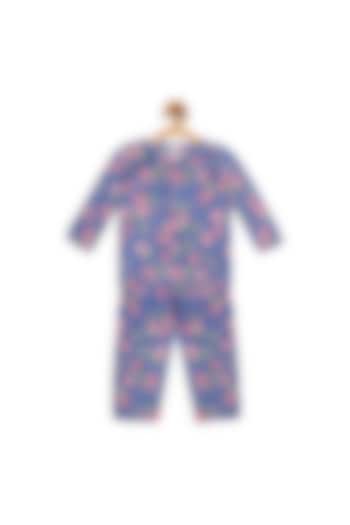 Faded Blue Printed Night Suit For Girls by Nigh Nigh label