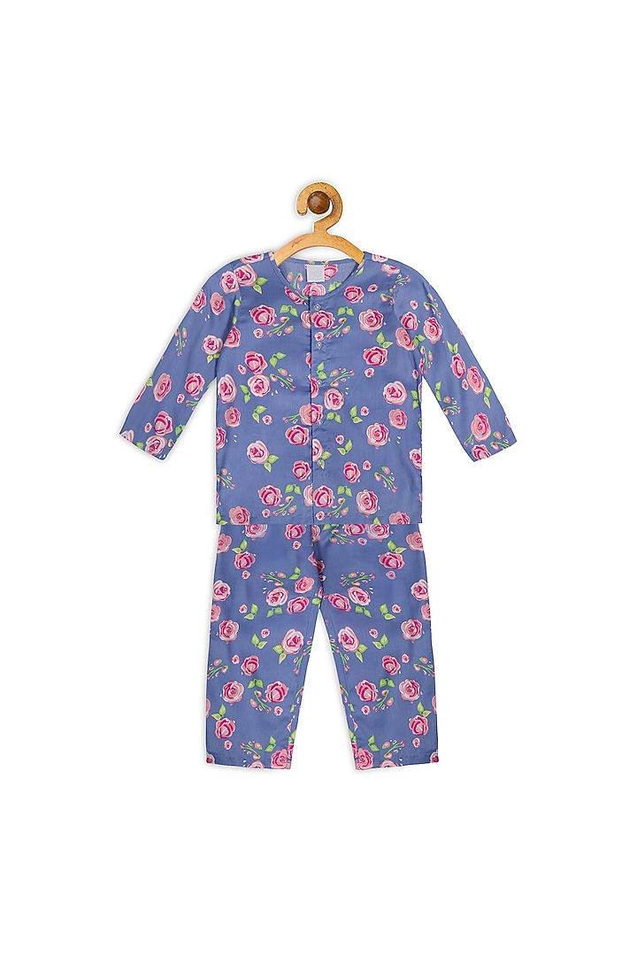 Faded Blue Printed Night Suit For Girls by Nigh Nigh label at Pernia's Pop Up Shop