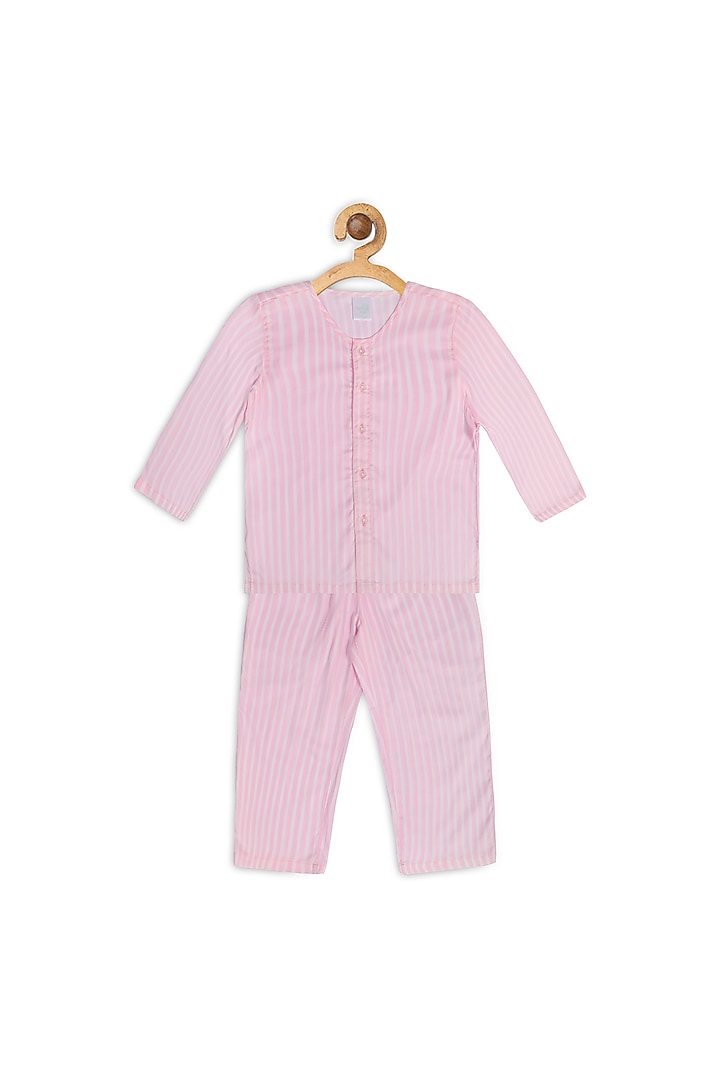 Pale Pink Printed Night Suit For Girls by Nigh Nigh label