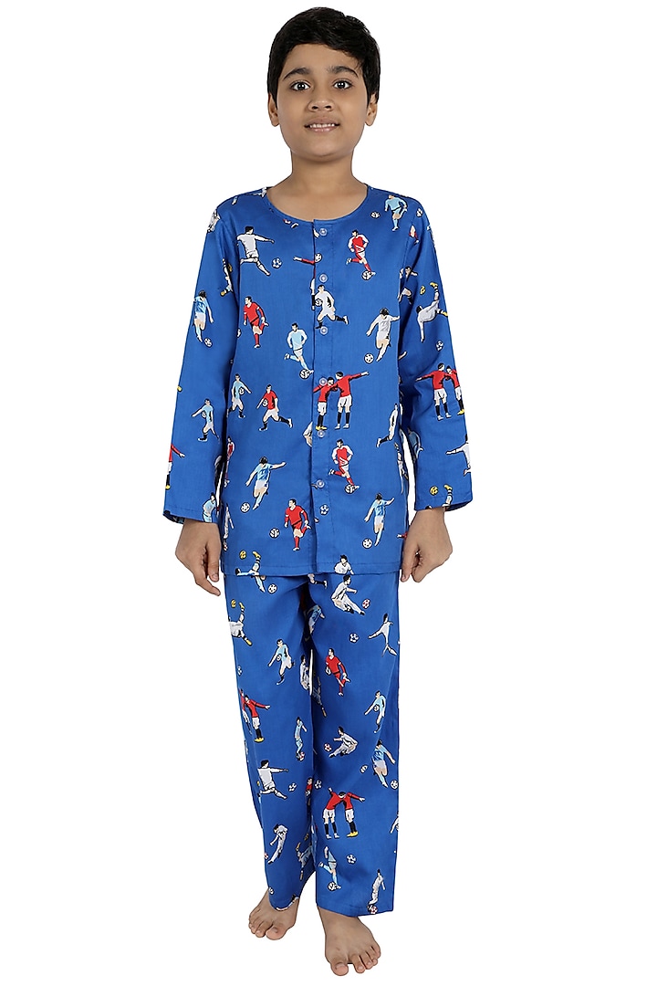 Cobalt Blue Printed Night Suit For Boys by Nigh Nigh label