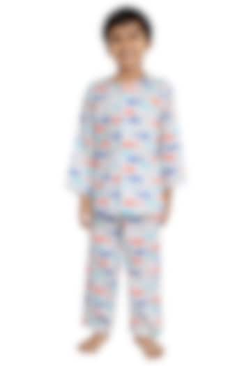 White Night Suit With Print For Boys by Nigh Nigh label