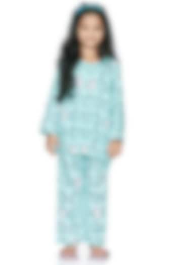 Turquoise Printed Night Suit For Girls by Nigh Nigh label