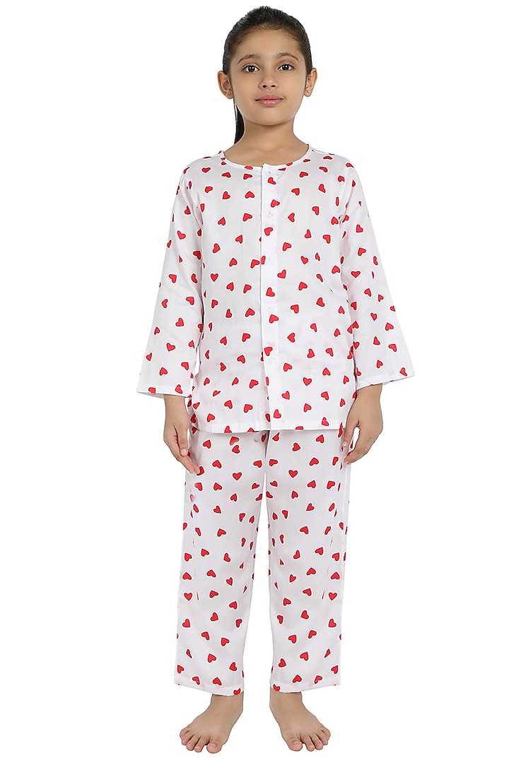 White Night Suit In Cotton For Girls by Nigh Nigh label